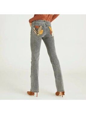 DRIFTWOOD Kelly Embroidered Dark Gray Acid Washed Denim Size 26